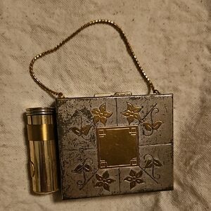 Vintage Gold and Silver Compact with Chain